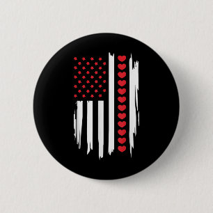 Vintage Valentines Day American Flag Hearts Mens B 6 Cm Round Badge