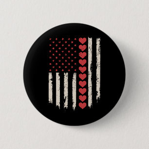 Vintage Valentines Day American Flag Hearts Mens B 6 Cm Round Badge
