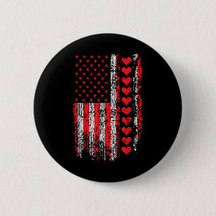 Vintage Valentines Day American Flag Hearts Mens B 6 Cm Round Badge