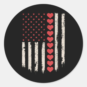 Vintage Valentines Day American Flag Hearts Mens B Classic Round Sticker
