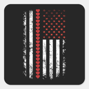 Vintage Valentines Day American Flag Hearts Square Sticker