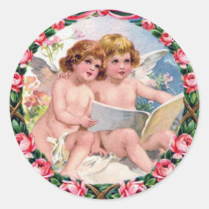 Vintage Valentine's Day Angels Classic Round Sticker