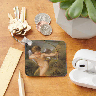 Vintage Valentines Day, Bow and Arrow Cupid Forest Key Ring