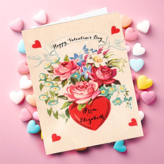Vintage Valentine's Day Card Heart and Flowers (Creator Uploaded)