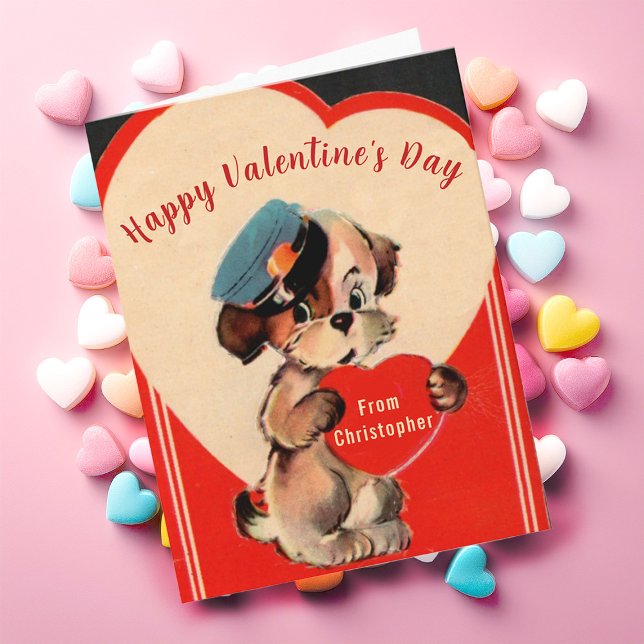 Vintage Valentine's Day Card Red Dog Hearts (Creator Uploaded)