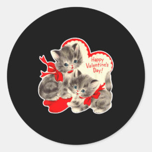Vintage Valentine's Day Cat Kitten Kitty Retro Val Classic Round Sticker