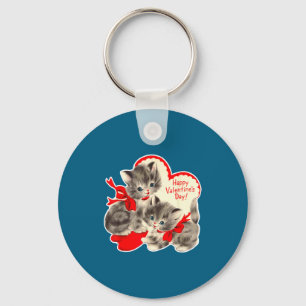 Vintage Valentine's Day Cat Kitten Kitty Retro Val Key Ring