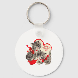 Vintage Valentines Day Cat Kitten Kitty Retro Vale Key Ring