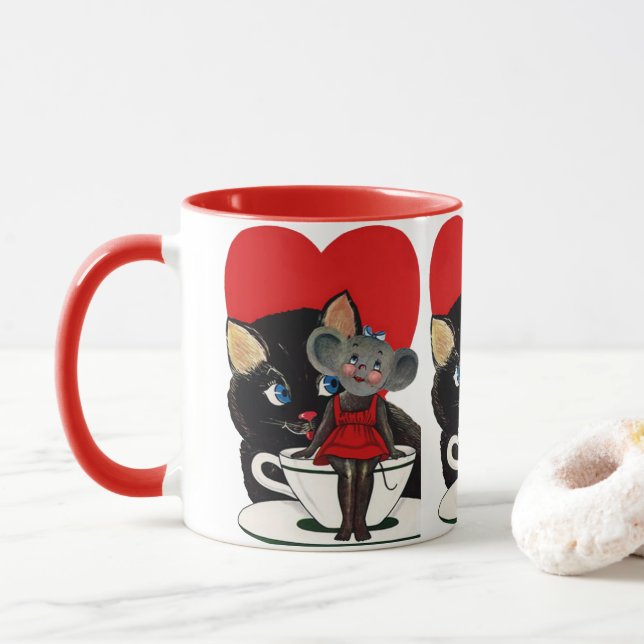 Vintage Valentine's Day, Cat Mouse Tea Cup Heart