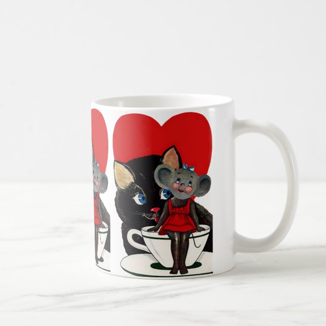 Vintage Valentine's Day, Cat Mouse Tea Cup Heart (Right)