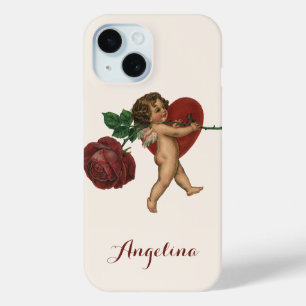 Vintage Valentine's Day Cherub and Victorian Rose iPhone 15 Case