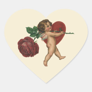 Vintage Valentine's Day Cherub and Victorian Rose Heart Sticker