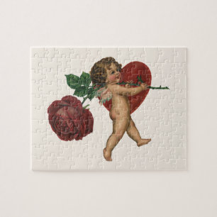 Vintage Valentine's Day Cherub and Victorian Rose Jigsaw Puzzle