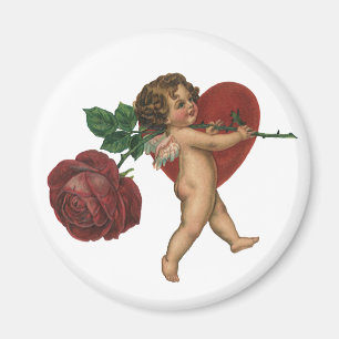 Vintage Valentine's Day Cherub and Victorian Rose Magnet