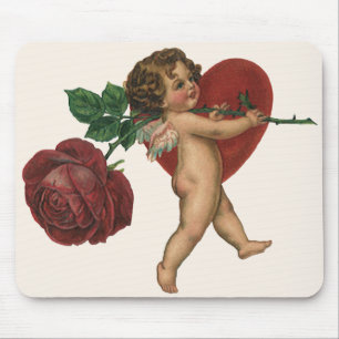 Vintage Valentine's Day Cherub and Victorian Rose Mouse Pad