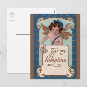 Vintage Valentine's Day, Cherub with Love Letters Holiday Postcard