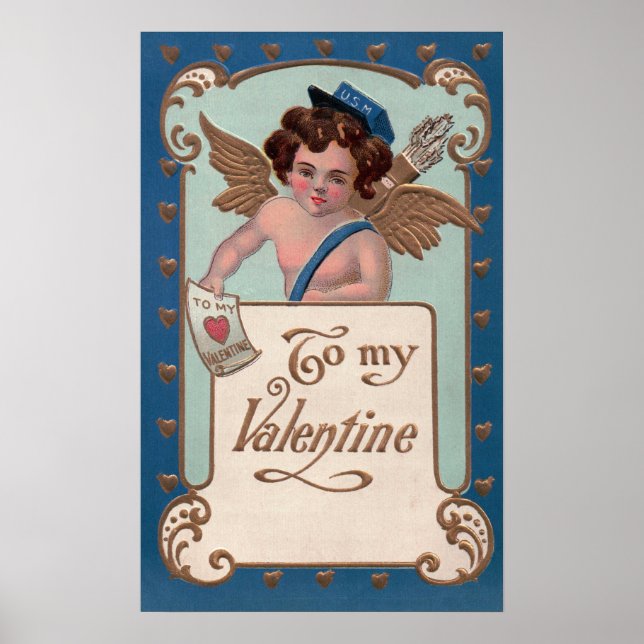 Vintage Valentine's Day, Cherub with Love Letters Poster (Front)