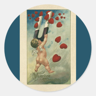 Vintage Valentine's Day, Cherub with Magnet Hearts Classic Round Sticker