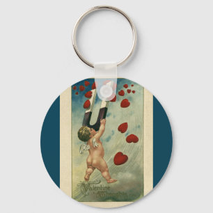 Vintage Valentine's Day, Cherub with Magnet Hearts Key Ring