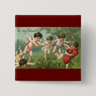 Vintage Valentine's Day Cherubs with Love Hearts 15 Cm Square Badge