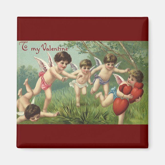 Vintage Valentine's Day Cherubs with Love Hearts Magnet (Front)