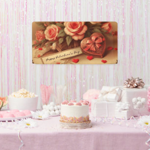 Vintage Valentine's Day Chocolates and Flowers Banner