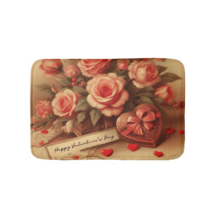Vintage Valentine's Day Chocolates and Flowers Bath Mat