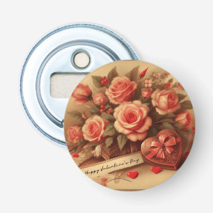 Vintage Valentine's Day Chocolates and Flowers Bottle Opener