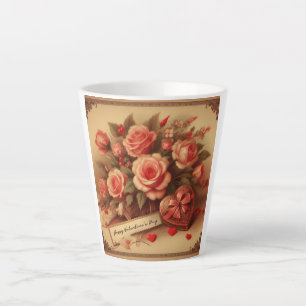 Vintage Valentine's Day Chocolates and Flowers Latte Mug