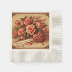 Vintage Valentine's Day Chocolates and Flowers Napkin