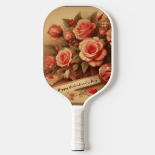Vintage Valentine's Day Chocolates and Flowers Pickleball Paddle