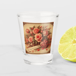 Vintage Valentine's Day Chocolates and Flowers Shot Glass