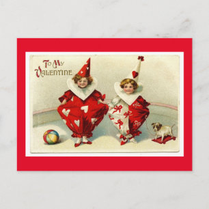 Vintage Valentine's Day Clowns Postcard