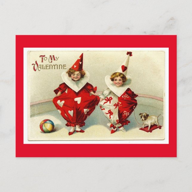 Vintage Valentine's Day Clowns Postcard (Front)