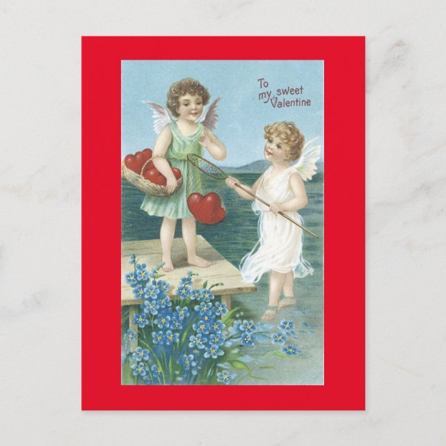 Vintage Valentine's Day Collecting Hearts Holiday Postcard (Front)