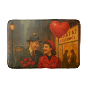 Vintage Valentine's Day couple Bath Mat