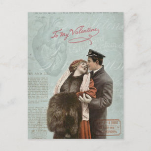 Vintage Valentine's Day Couple Love Heart Collage Holiday Postcard