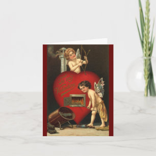 Vintage Valentines Day Cupid, Angels Burning Love Holiday Card