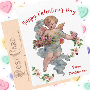 Vintage Valentine's Day Cupid Card Floral Cherub