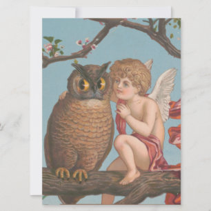 vintage valentines day cute cherub owl holiday card
