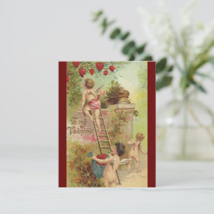 Vintage Valentine's Day, Cute Cherubs Climb Ladder Holiday Card