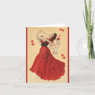 Vintage Valentine's Day, Dancing Lady Red Hearts Holiday Card
