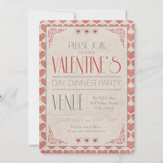 Vintage Valentine's Day Dinner Party Invitation (Front)