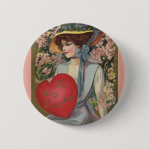 Vintage Valentine's Day, Elegant Lady with Heart 6 Cm Round Badge