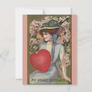 Vintage Valentine's Day, Elegant Lady with Heart Holiday Card
