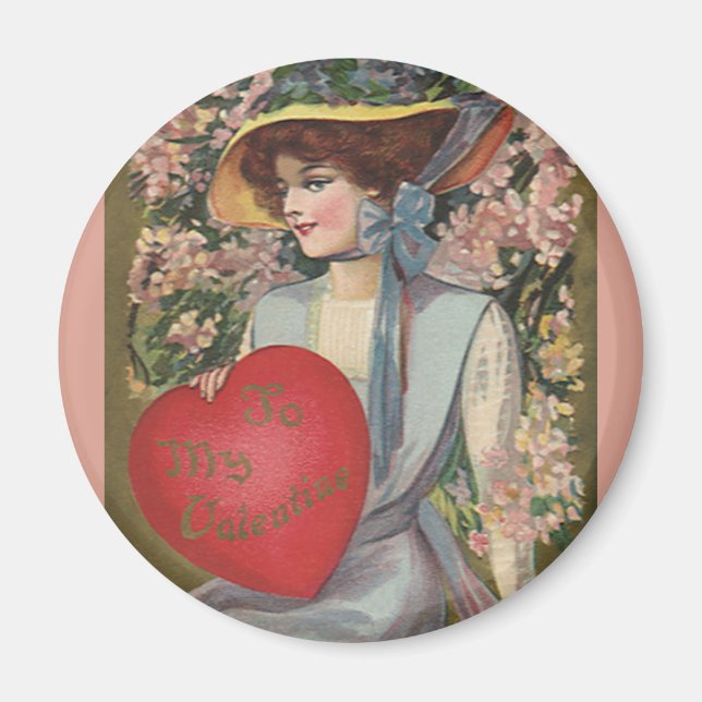 Vintage Valentine's Day, Elegant Lady with Heart Magnet (Front)