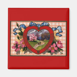 Vintage Valentines Day Greetings Heart and Flowers Magnet