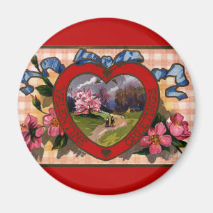 Vintage Valentines Day Greetings Heart and Flowers Magnet
