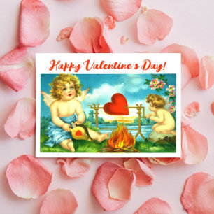 Vintage Valentine's day heart Angel Cupid Postcard