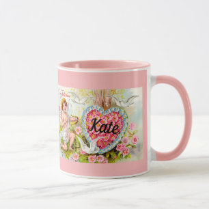 Vintage Valentine's Day Heart Custom Name Cup Mug